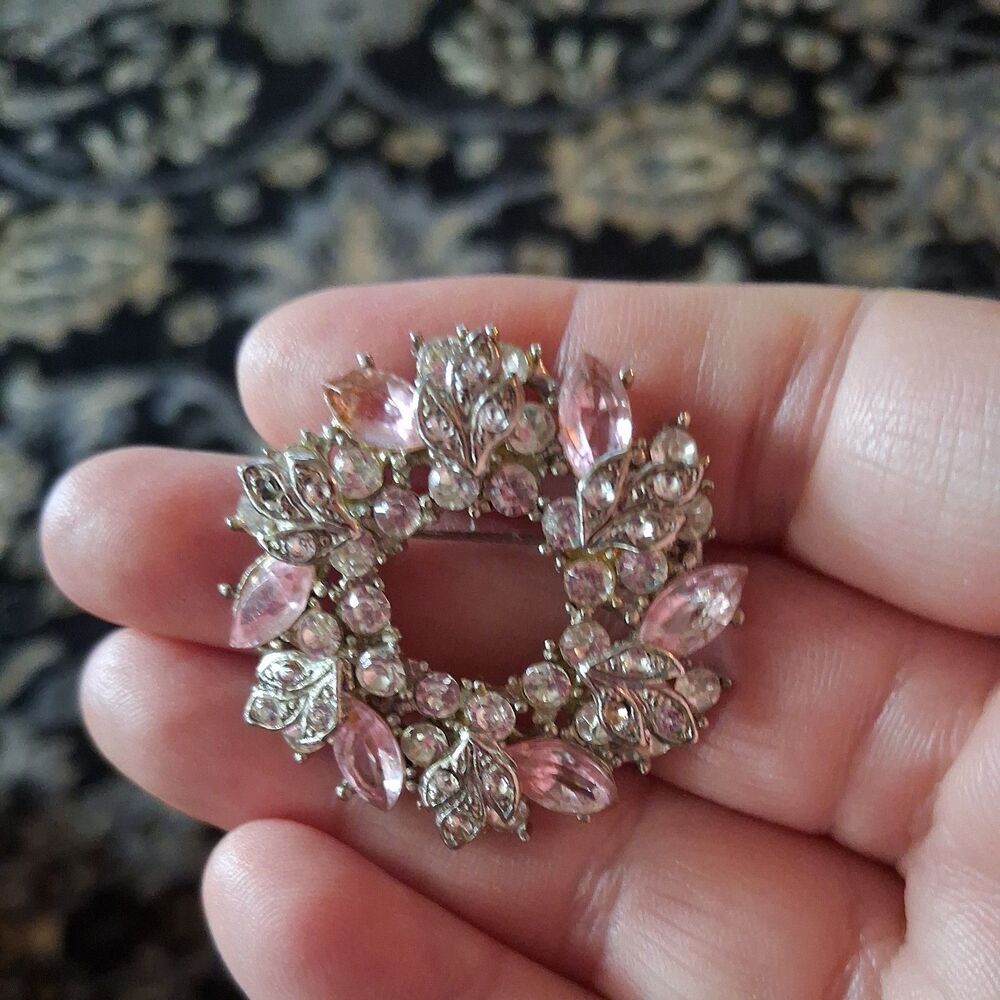 Estate BROOCH Vintage Pink Aurora Borealis Crystals, Rhinestones